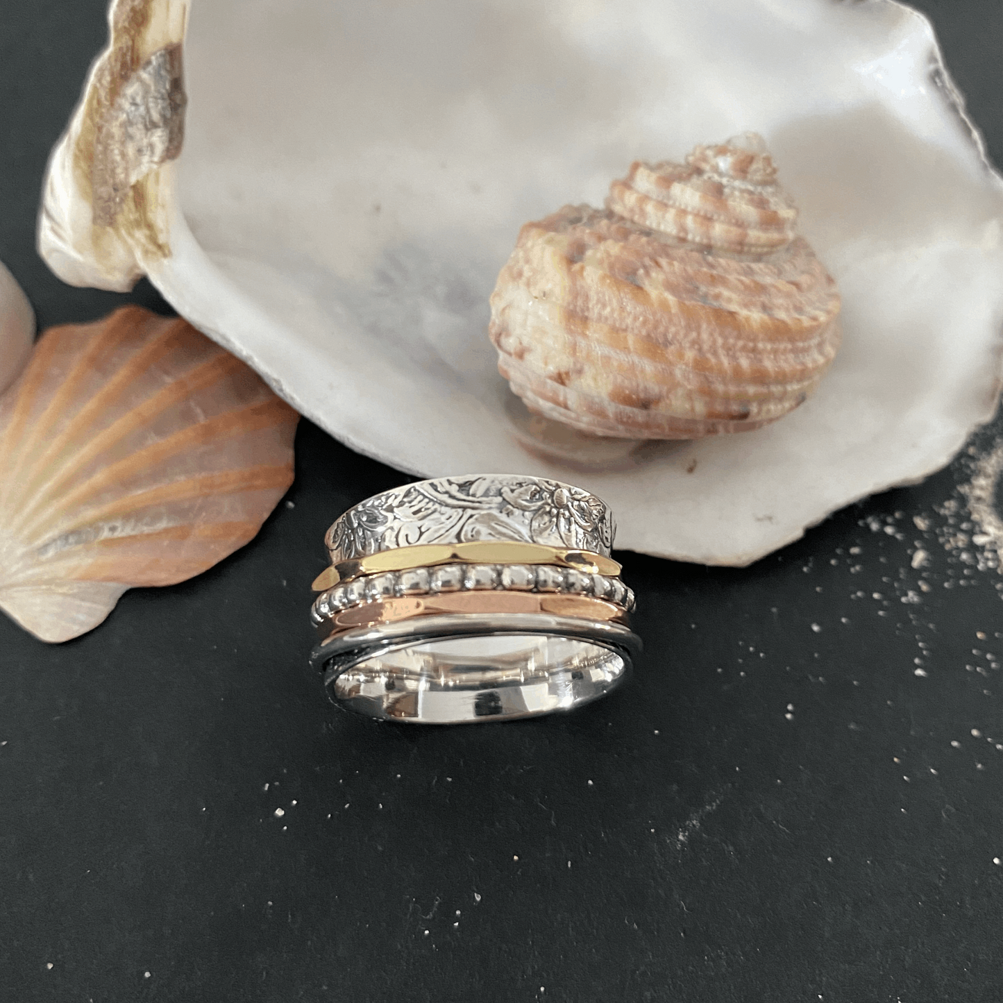 Sterling Silver Endless Spinning/Meditation Ring with Gold and Rose Gold PJ Luxe