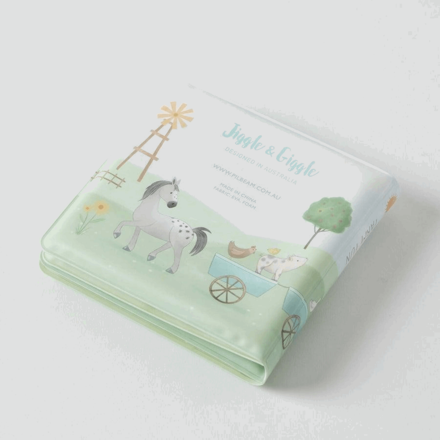 Waterproof baby bath book with bright, engaging illustrations, made from durable, non-toxic material, perfect for fun and educational tub time reading.