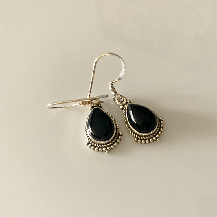 Black onyx teardrop earrings in sterling silver — PJ Luxe