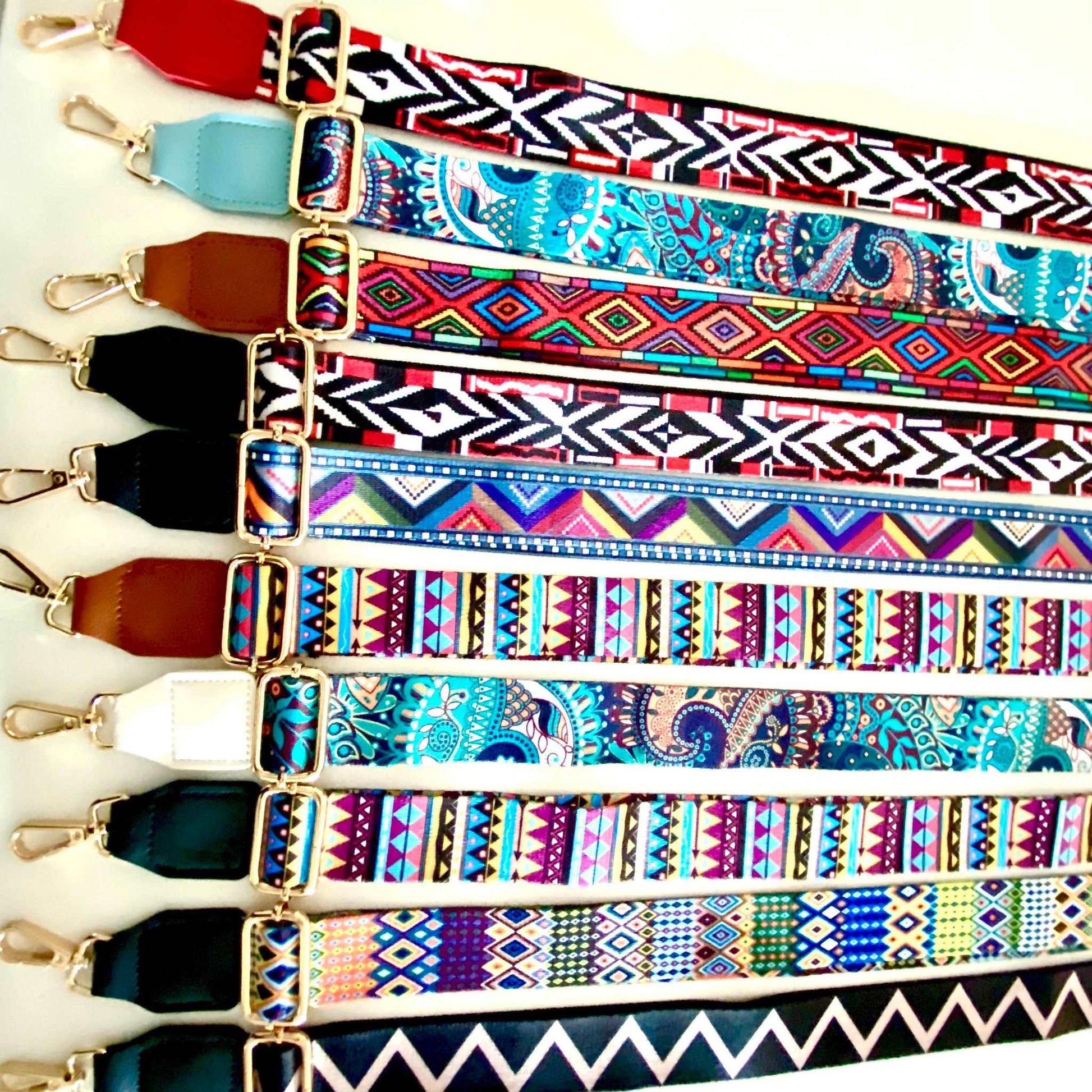 PJ Luxe interchangeable woven bag strap range shown together