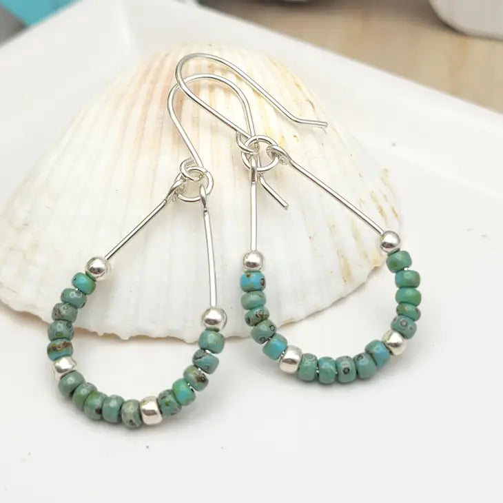 Silver & Turquoise Bead Hoops