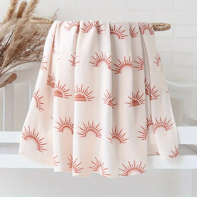 Sunrise soft baby muslin blanket print option for the PJ Luxe Custom New Baby Gift Pack