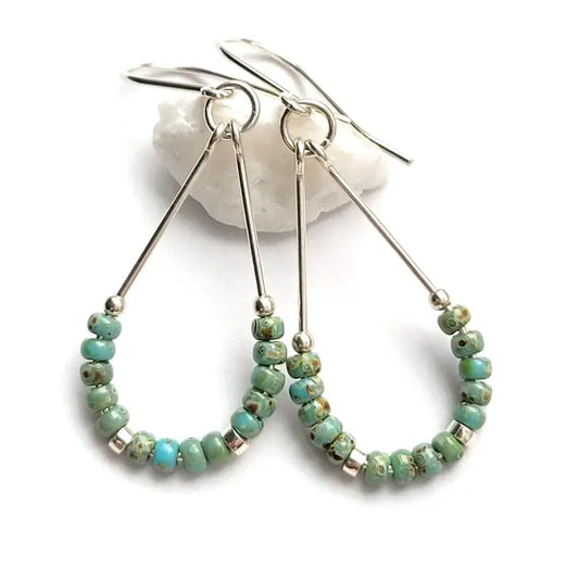 Silver & Turquoise Bead Hoops