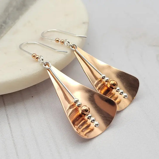 Modern Copper & Silver Triangle Earrings