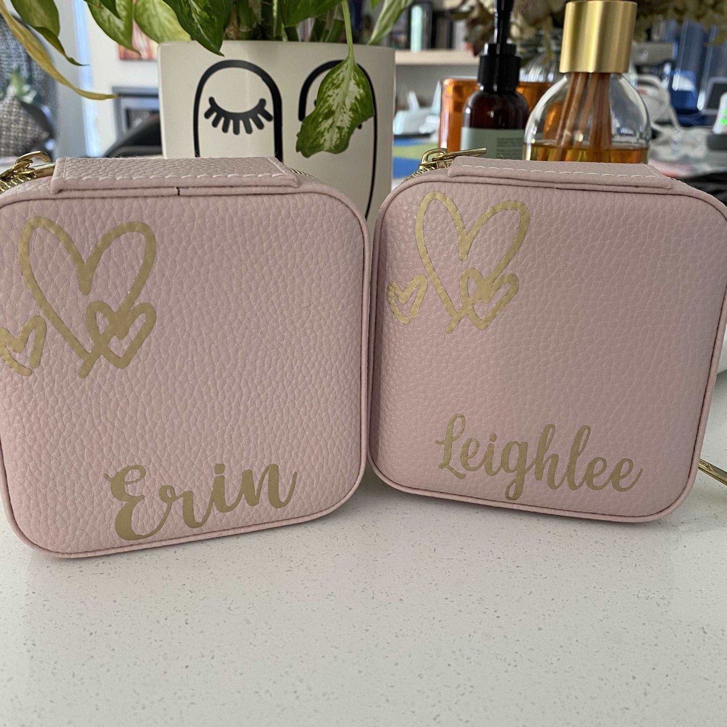 Pink personalised travel jewellery case included in the PJ Luxe Travel Case Duo