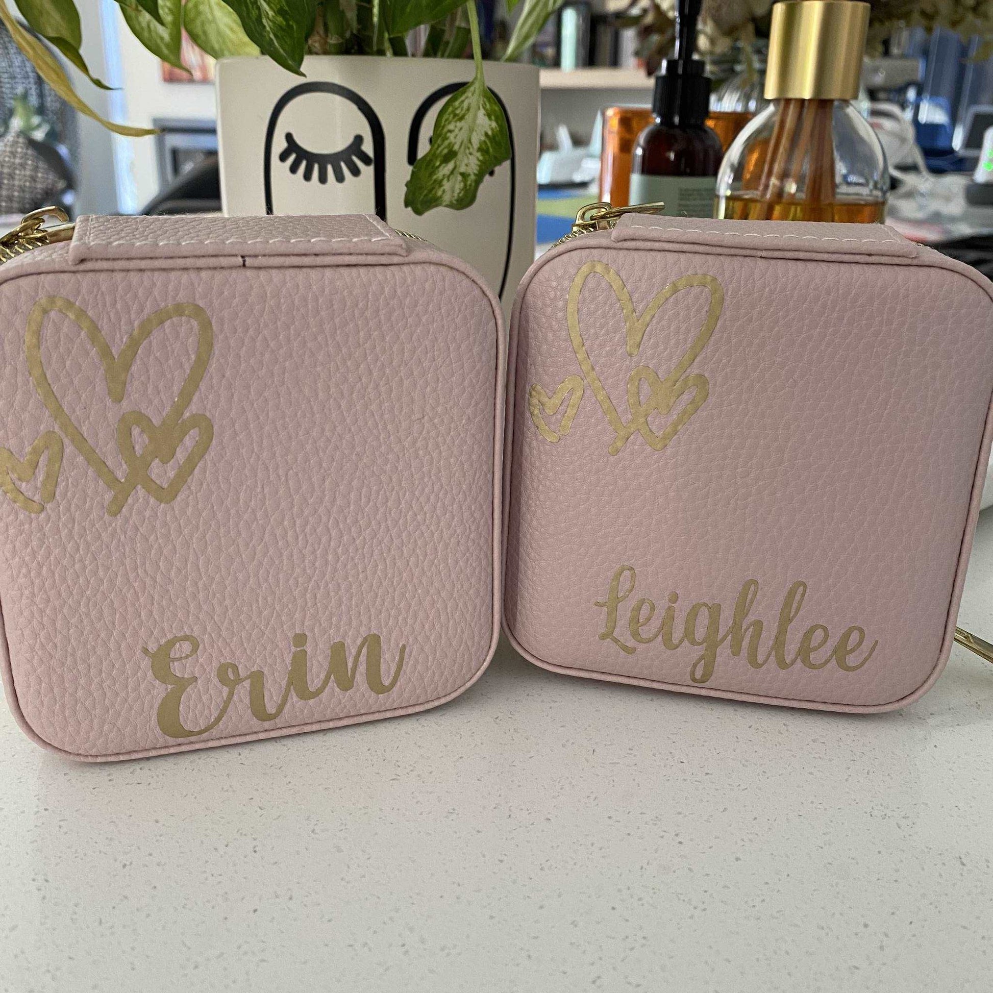 Pink personalised travel jewellery case included in the PJ Luxe Travel Case Duo