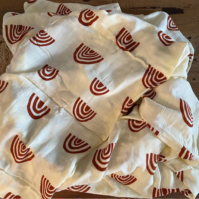 Boho Rainbow soft baby muslin blanket print option for the PJ Luxe Custom New Baby Gift Pack