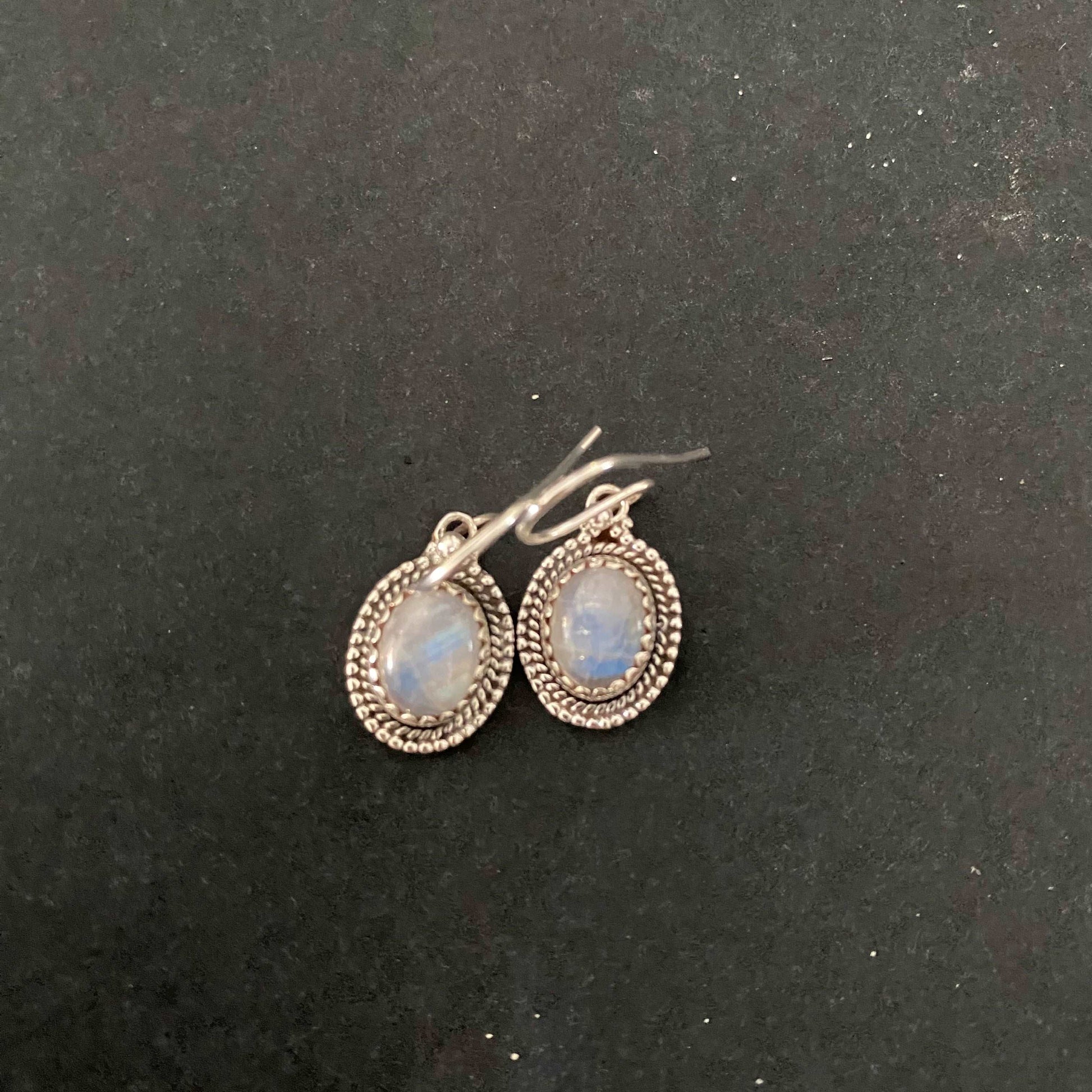 Sterling Silver and Moonstone Oval Drop Earrings