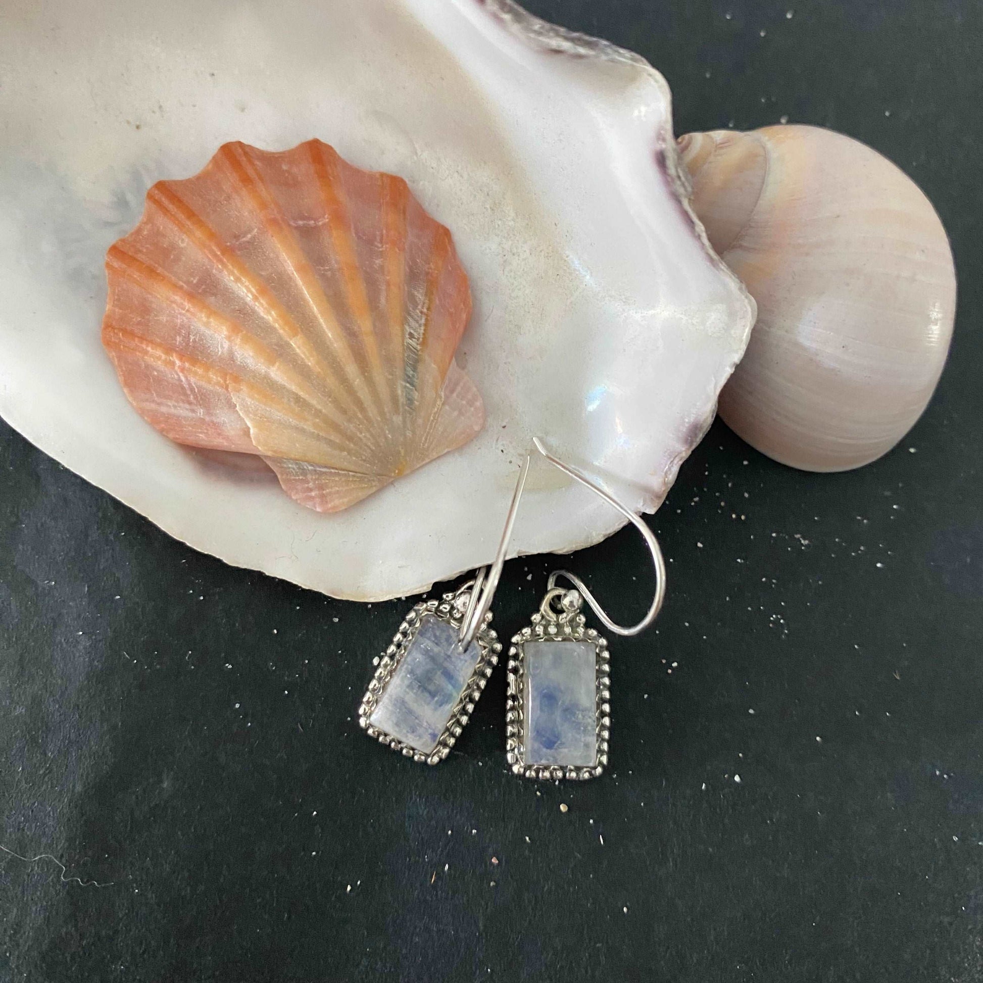 Sterling Silver and Moonstone Square Earrings