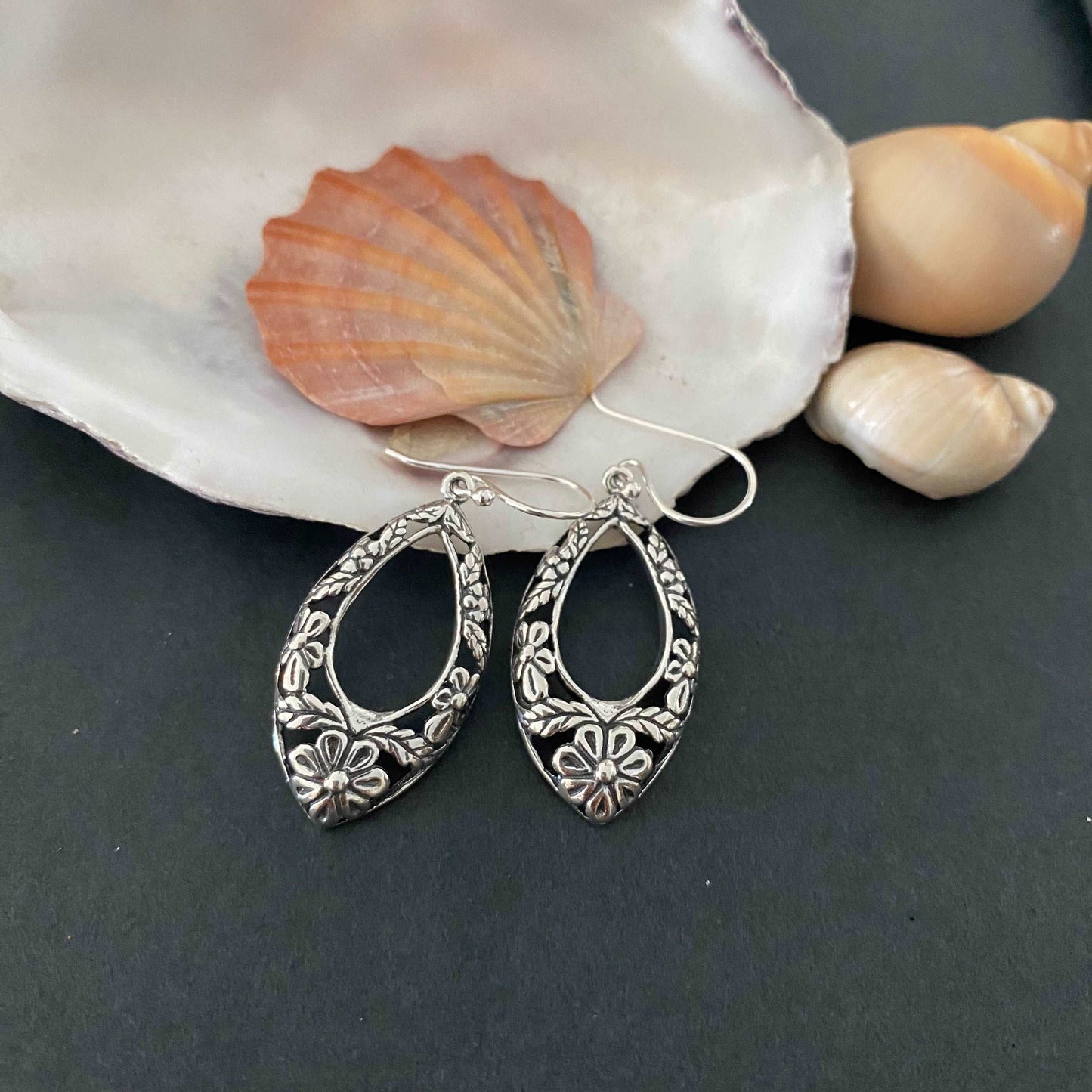 Sterling Silver Flower Pattern Earrings