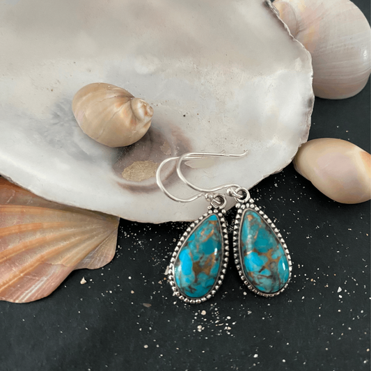 Sterling Silver and Turquoise Drop Oval Earrings