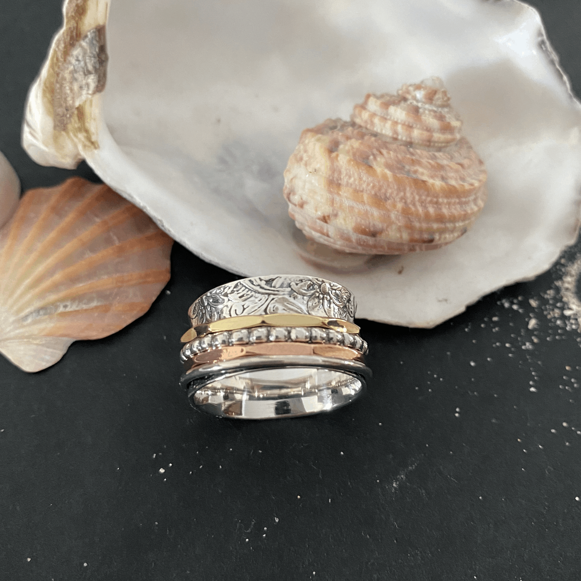 Sterling Silver Endless Spinning/Meditation Ring with Gold and Rose Gold  PJ Luxe