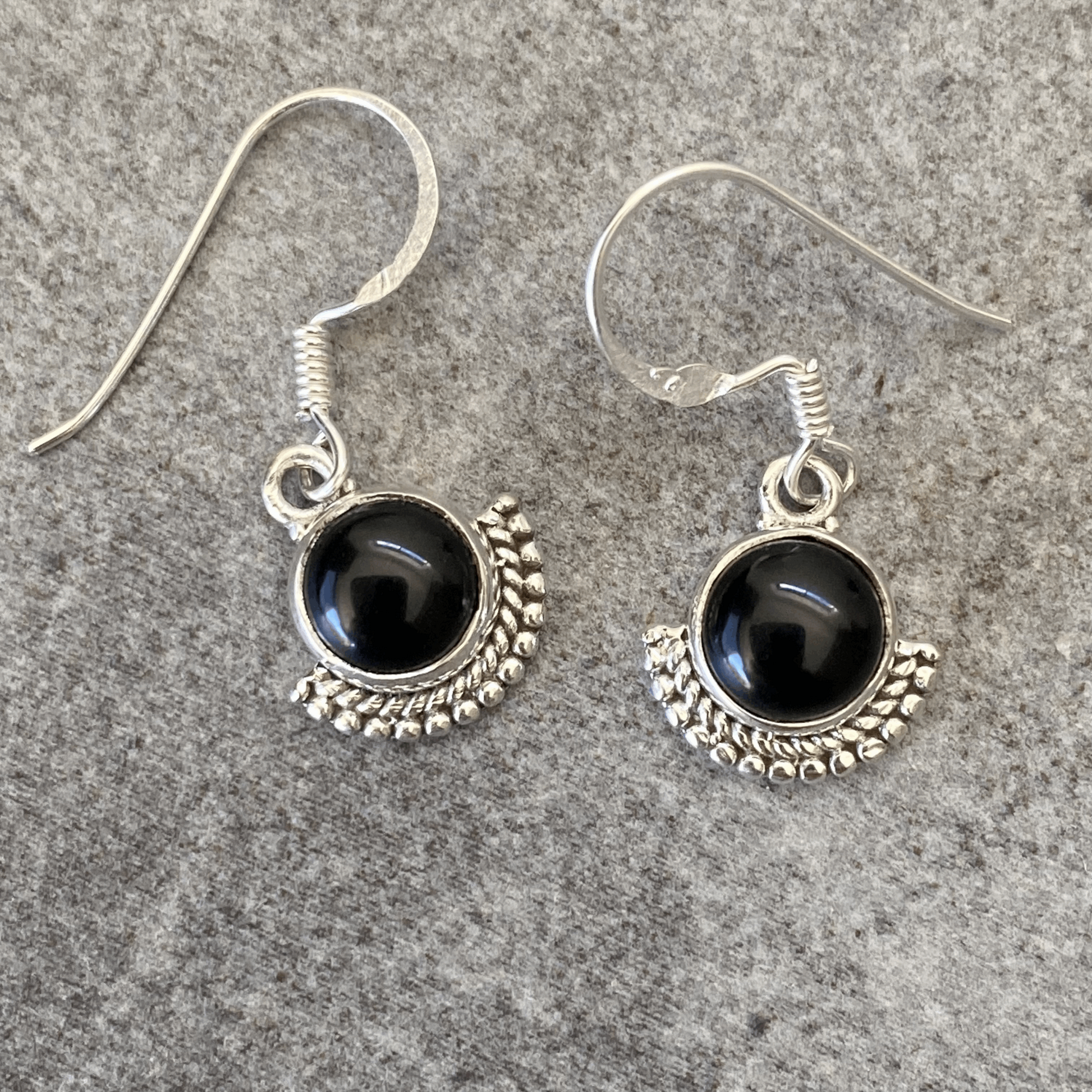 Crescent Moon Black Onyx Sterling Silver Earrings