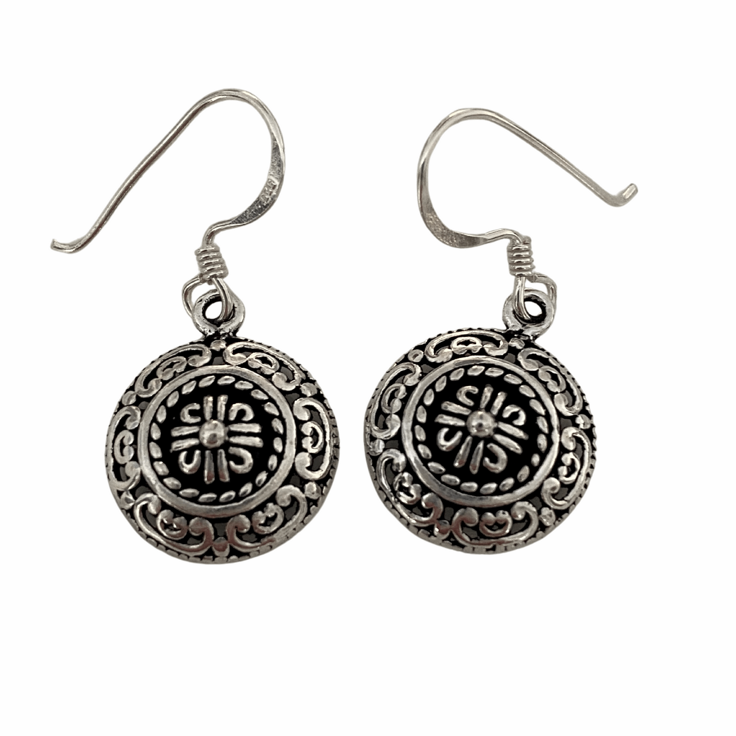 Traditional Mandala Sterling Silver Round Earrings