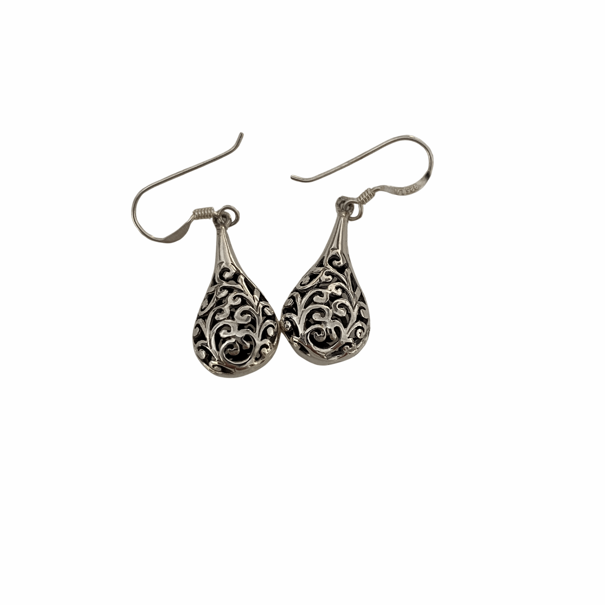 Enchanted Scrollwork Sterling Silver Teardrop Earrings