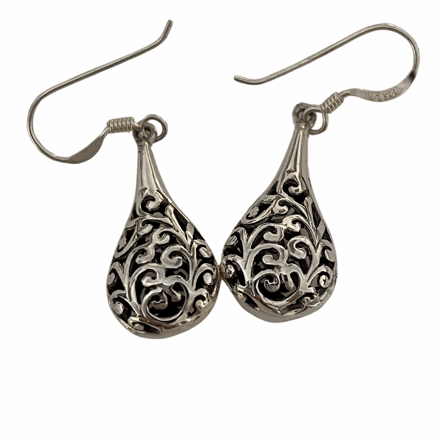 Enchanted Scrollwork Sterling Silver Teardrop Earrings