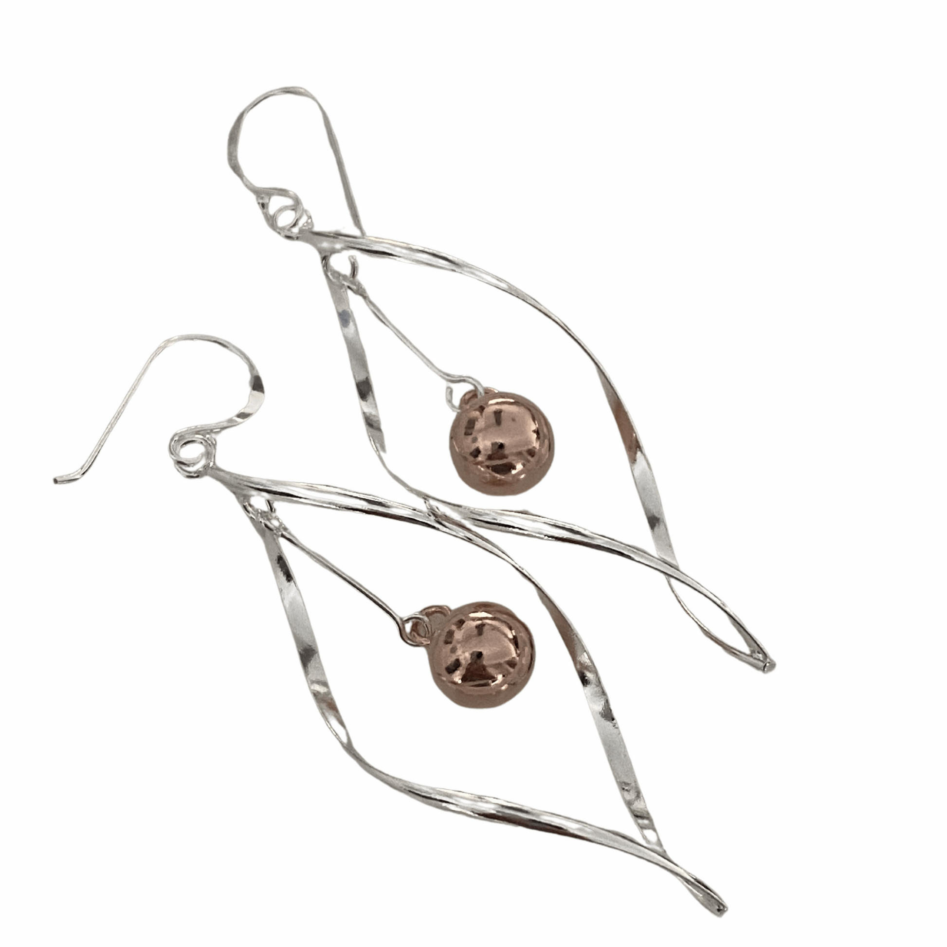 Modern Elegance Sterling Silver and Rose Gold Sphere Earrings