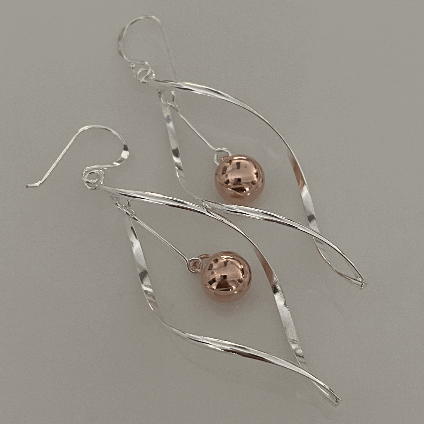 Modern Elegance Sterling Silver and Rose Gold Sphere Earrings