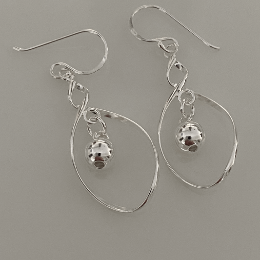 Contemporary Sterling Silver Orbit Earrings with Polished Bead