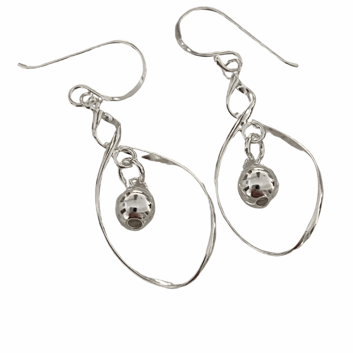 Contemporary Sterling Silver Orbit Earrings with Polished Bead