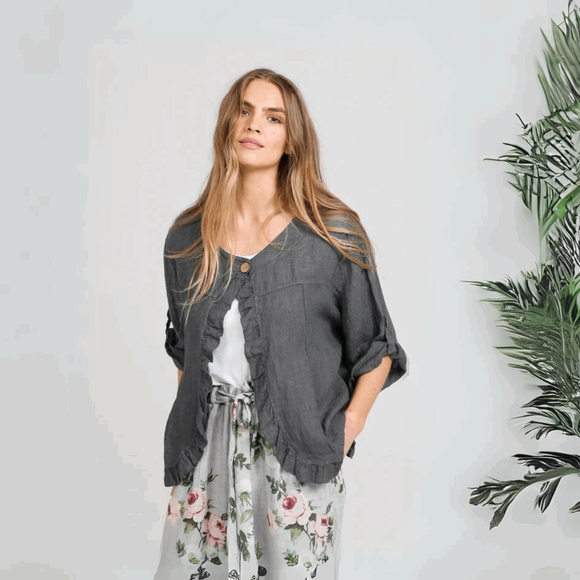 Fifi Linen Jacket in Charcoal – Elegant Women's Outerwear | PJ Luxe