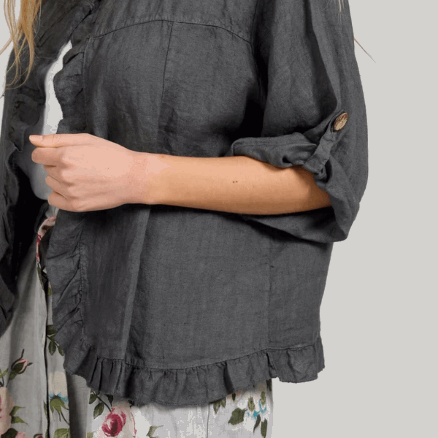 Fifi Linen Jacket in Charcoal – Elegant Women's Outerwear | PJ Luxe