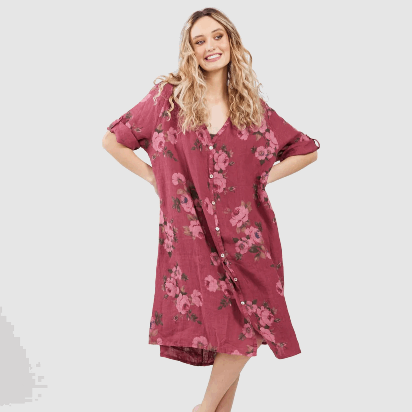 Abigail Floral French Linen Coatdress - Miss Rose Sister Violet