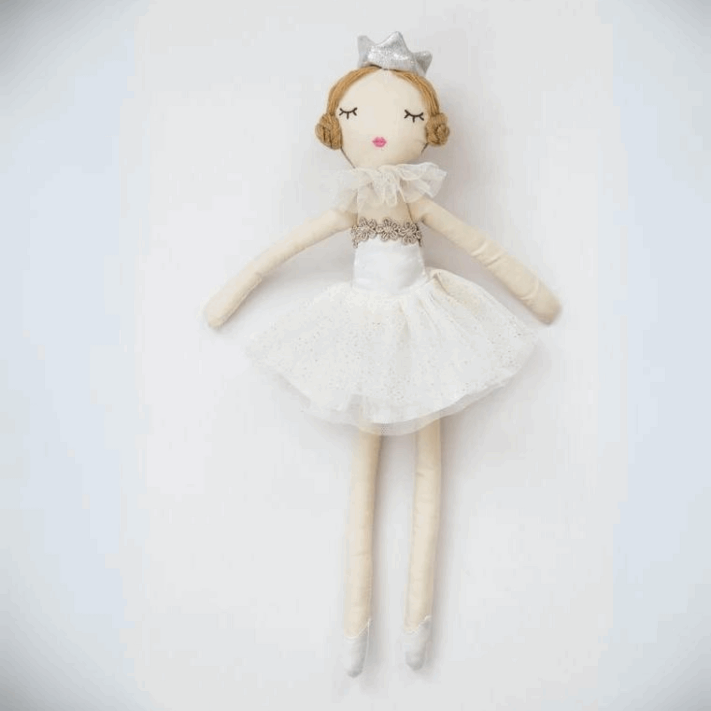 Handmade Silver Star Ballerina Doll with a sparkling tulle skirt and silver star headband, perfect for inspiring joy and dance in children.