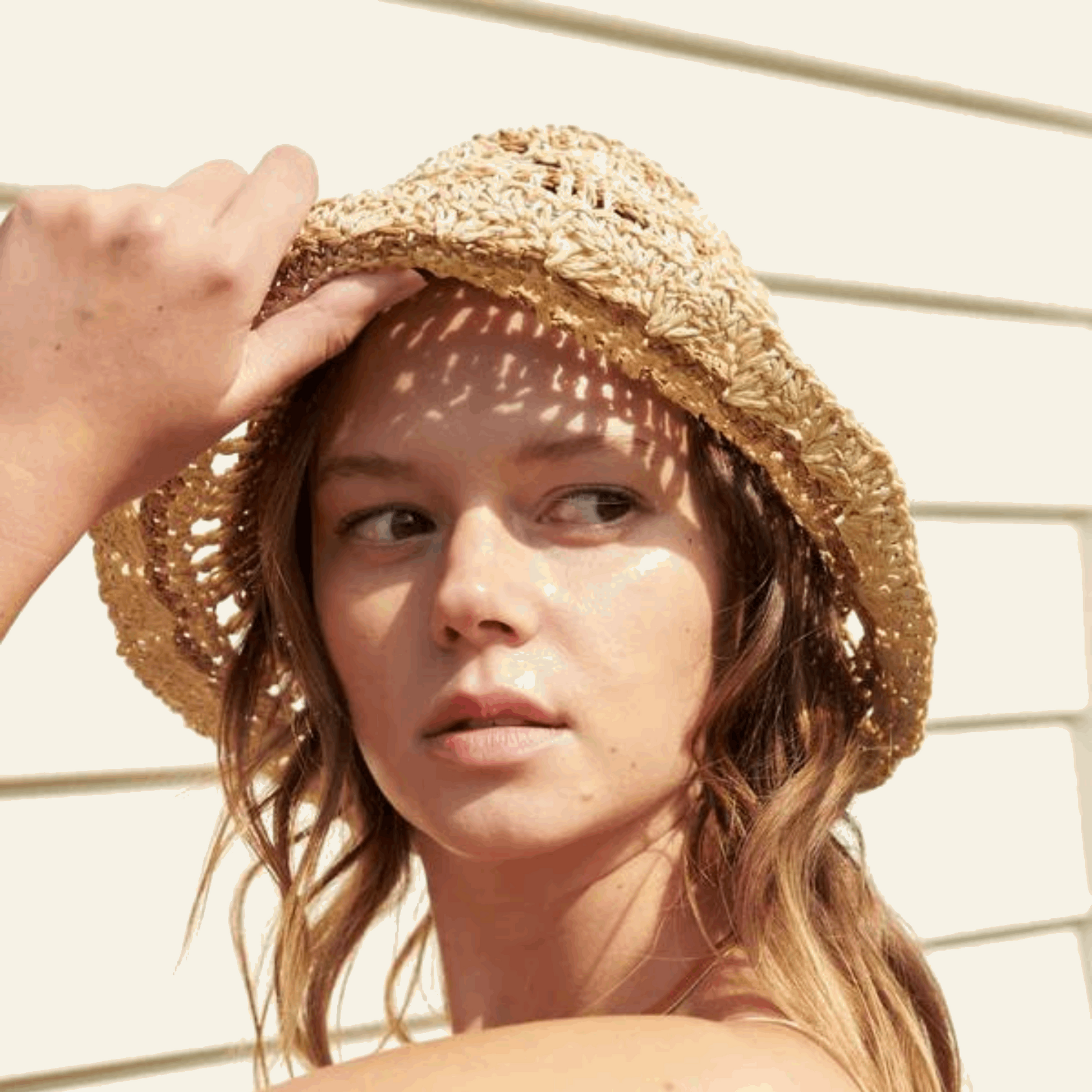 Sunlit Grace Crochet Summer Straw Hat in Natural