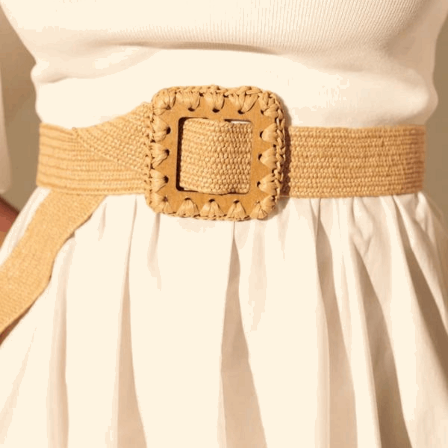 Sun-Kissed Elegance Embroidery Buckle Stretchy Straw Belt