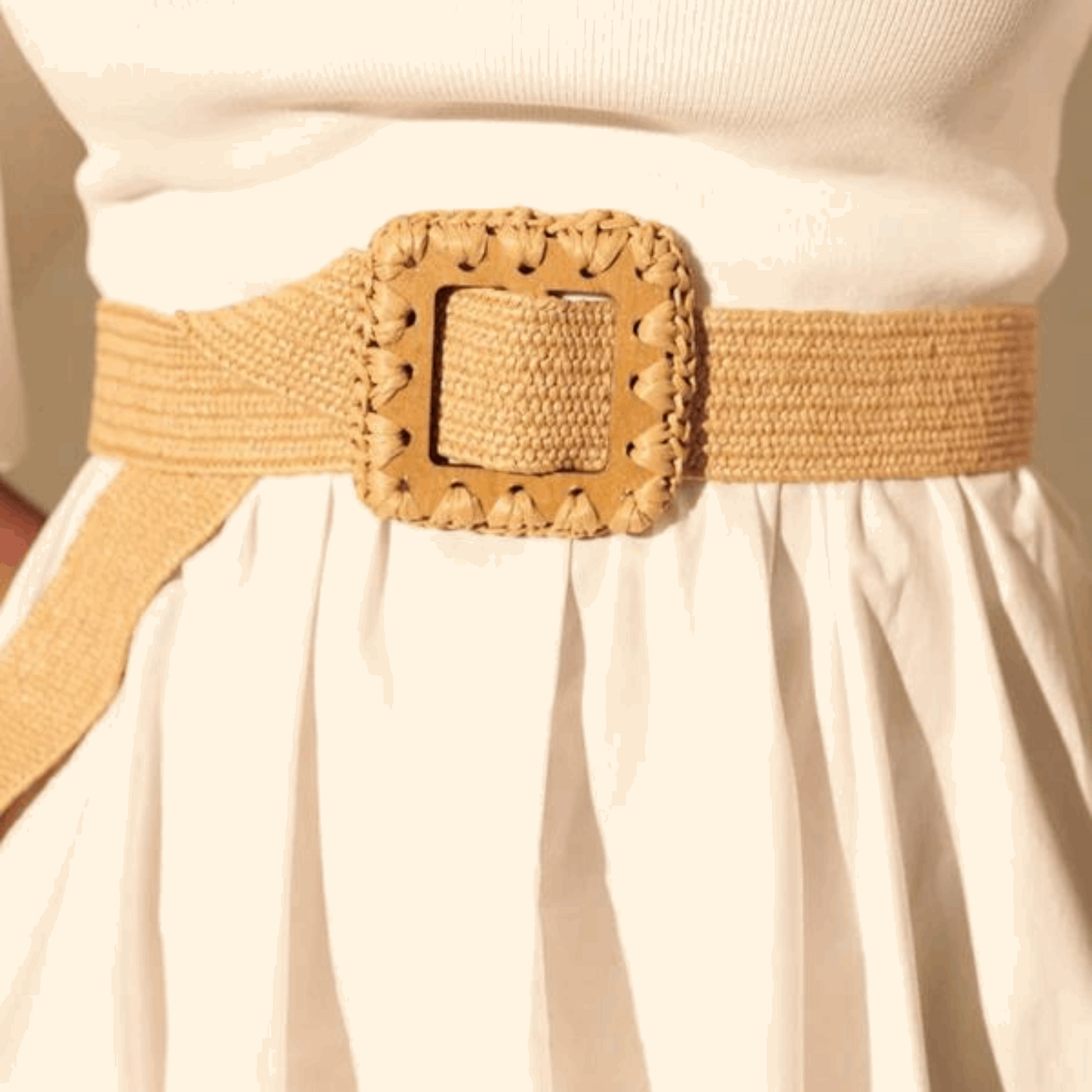 Sun-Kissed Elegance Embroidery Buckle Stretchy Straw Belt