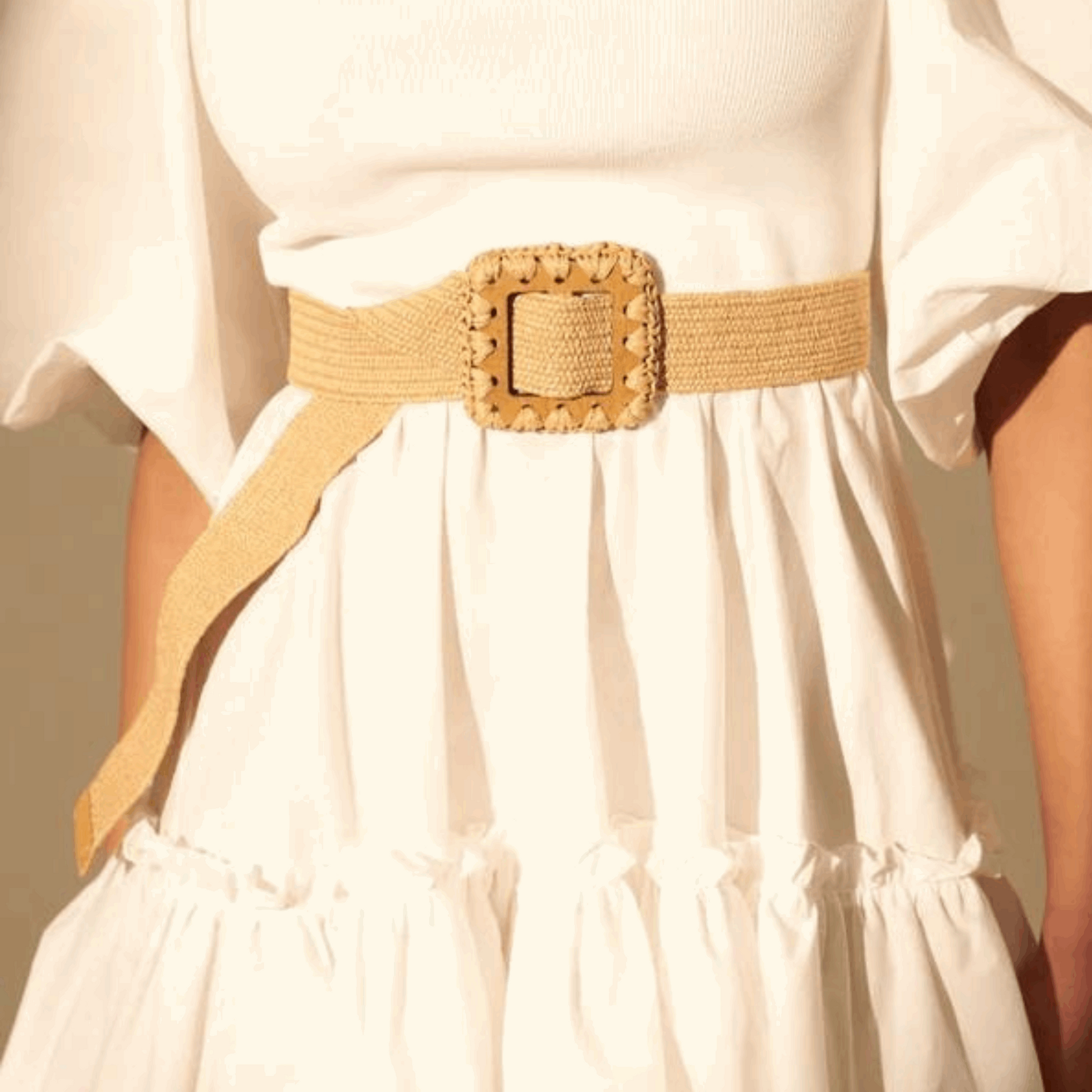 Sun-Kissed Elegance Embroidery Buckle Stretchy Straw Belt