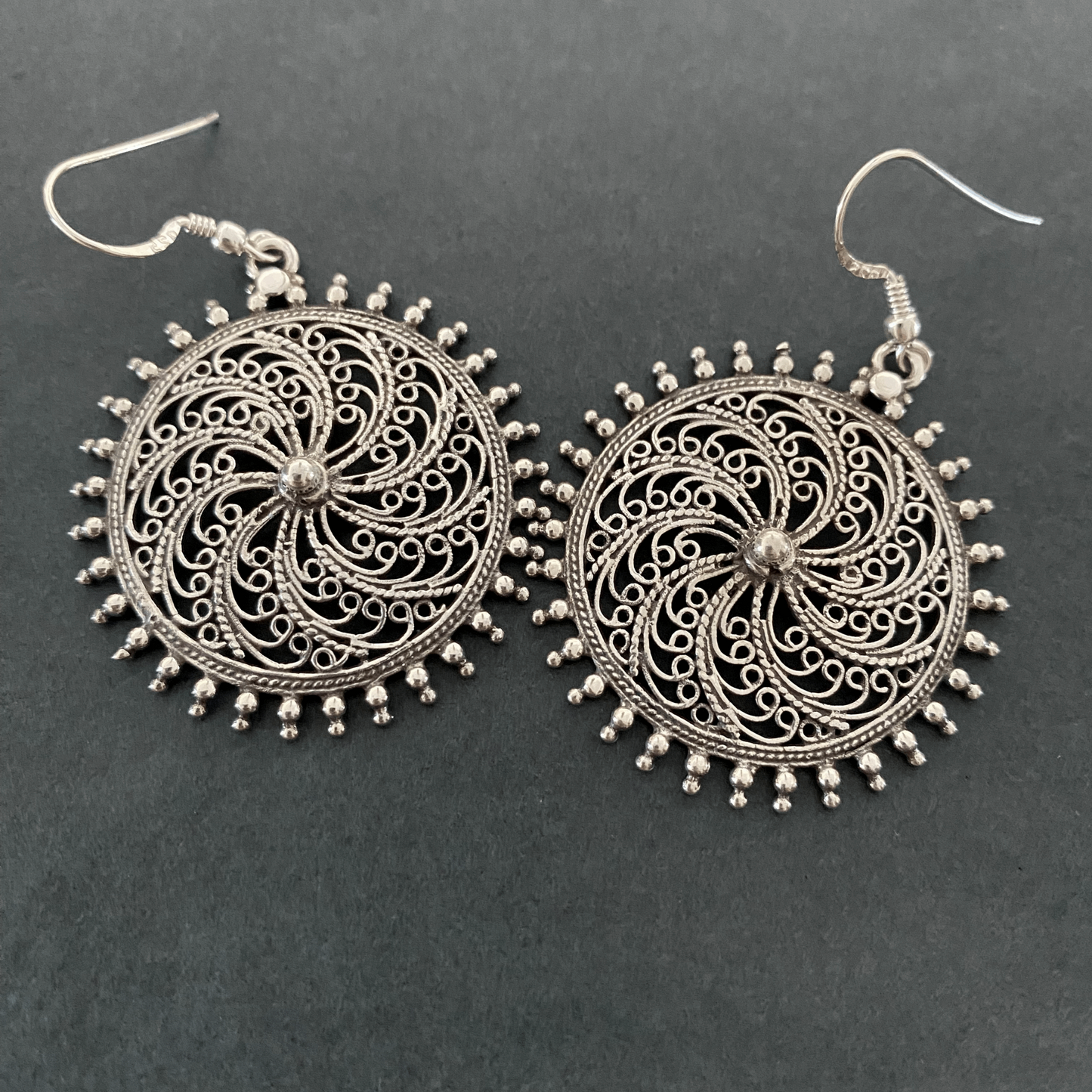 Sterling Silver Indian Style Boho Round Earrings