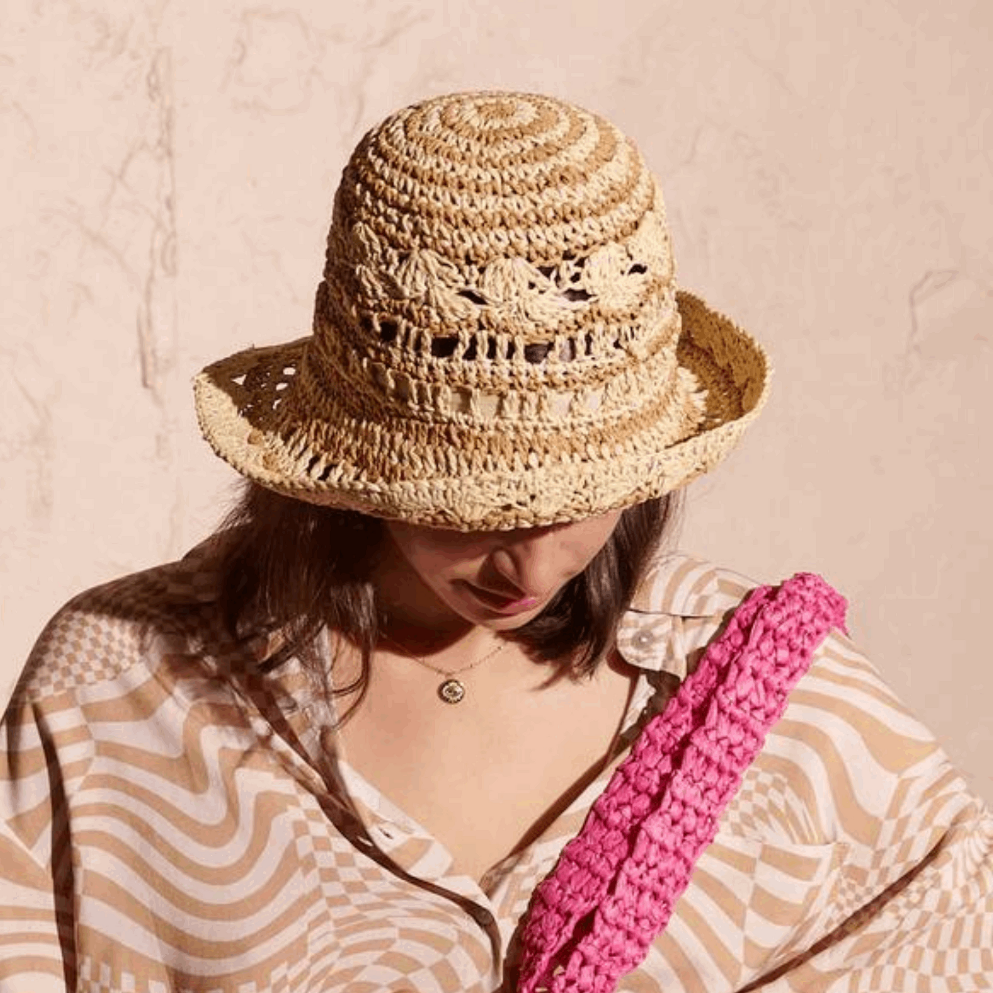 Sunlit Grace Crochet Summer Straw Hat in Natural