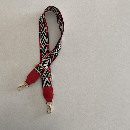 Crimson Tribal red trim interchangeable bag strap, exact product photo without lettering