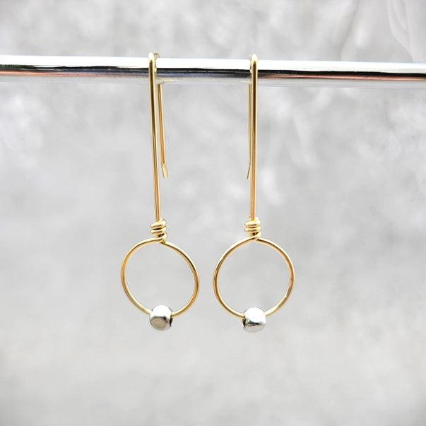 Gold Threader Hoop Earrings with Silver Bead