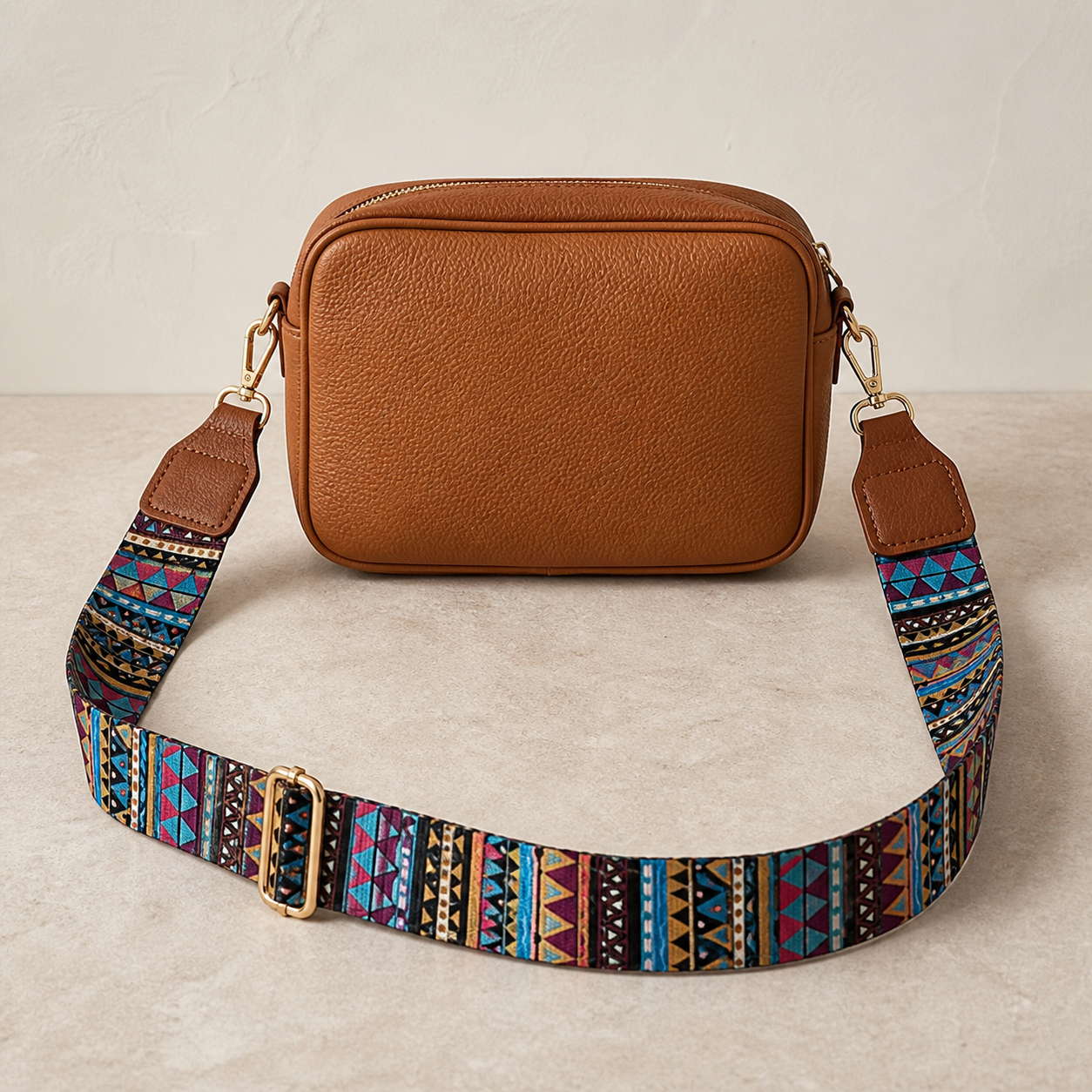 Desert Aztec bag strap attached to a tan crossbody bag; bag not included