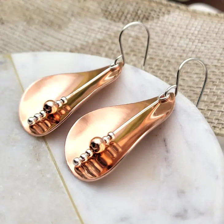 Modern Copper & Silver Triangle Earrings