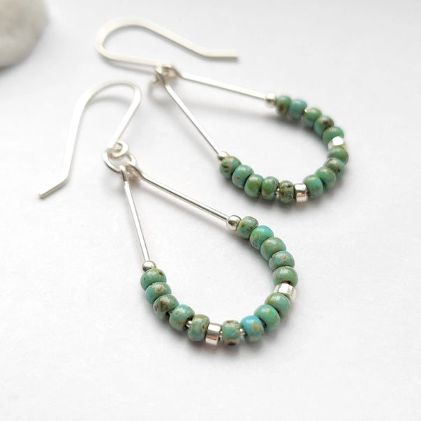 Silver & Turquoise Bead Hoops