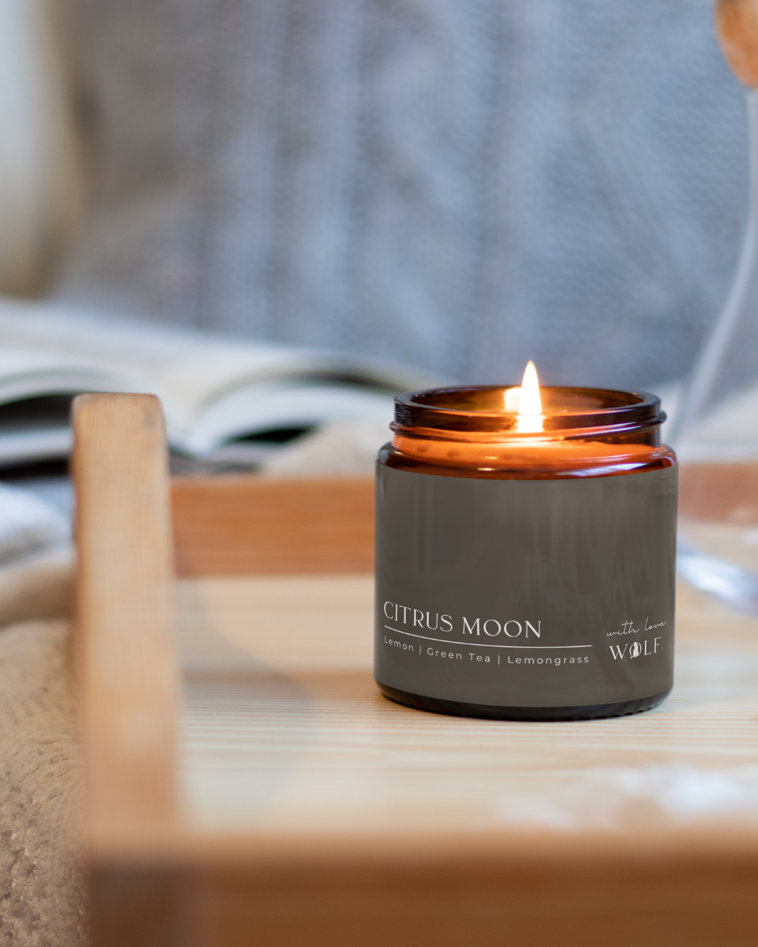 Citrus Moon candle styled in an elegant home interior